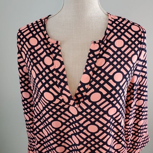 PEACH LOVE CALIFORNIA NECK WOMEN'S SHIRT SIZE SMALL SUSANA PINK AND BLUE - Picture 3 of 7